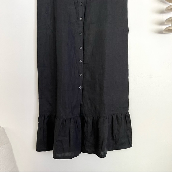 Ann Taylor Loft black linen maxi sleeveless button front ruffle hem dress 10 - Picture 8 of 9